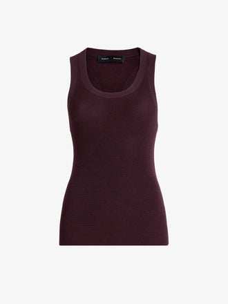 Proenza Schouler Still Life image of Roberts Tank in Matte Viscose Rib in Aubergine 