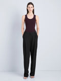 Proenza Schouler Front full length image of model wearing Roberts Tank in Matte Viscose Rib in Aubergine 