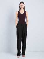 Proenza Schouler Front full length image of model wearing Roberts Tank in Matte Viscose Rib in Aubergine 