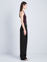 Proenza Schouler Side full length image of model wearing Roberts Tank in Matte Viscose Rib in Aubergine 
