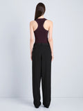 Proenza Schouler Back full length image of model wearing Roberts Tank in Matte Viscose Rib in Aubergine 