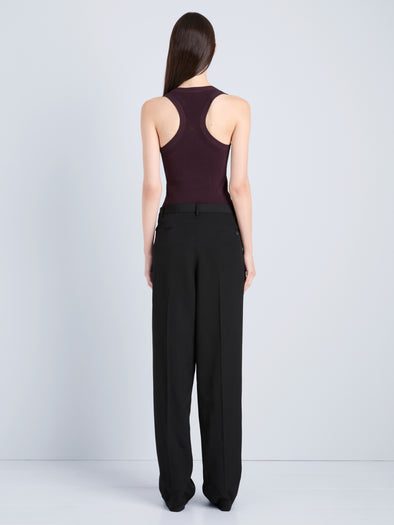 Proenza Schouler Back full length image of model wearing Roberts Tank in Matte Viscose Rib in Aubergine 