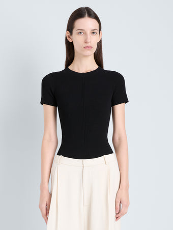 Proenza Schouler Front cropped image of model wearing Sky Top in Matte Viscose Rib in Black