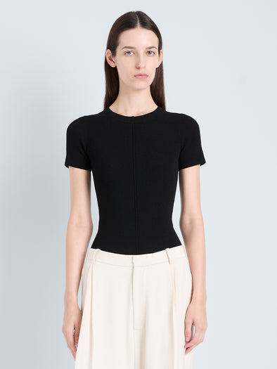 Proenza Schouler Front cropped image of model wearing Sky Top in Matte Viscose Rib in Black