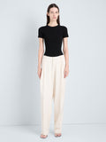Proenza Schouler Front full length image of model wearing Sky Top in Matte Viscose Rib in Black