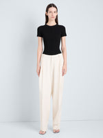 Proenza Schouler Front full length image of model wearing Sky Top in Matte Viscose Rib in Black