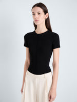 Proenza Schouler Detail image of model wearing Sky Top in Matte Viscose Rib in Black