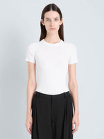 Proenza Schouler Front cropped image of model wearing Sky Top in Matte Viscose Rib in White 