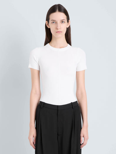 Proenza Schouler Front cropped image of model wearing Sky Top in Matte Viscose Rib in White 