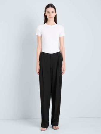 Proenza Schouler Front full length image of model wearing Sky Top in Matte Viscose Rib in White 
