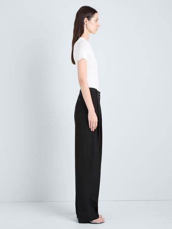 Proenza Schouler Side full length image of model wearing Sky Top in Matte Viscose Rib in White 