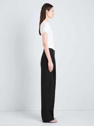 Proenza Schouler Side full length image of model wearing Sky Top in Matte Viscose Rib in White 