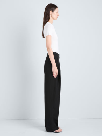 Proenza Schouler Side full length image of model wearing Sky Top in Matte Viscose Rib in White 
