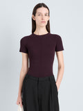 Proenza Schouler Front cropped image of model wearing Sky Top in Matte Viscose Rib in Aubergine 