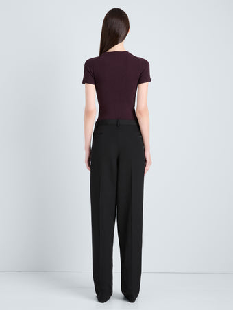 Proenza Schouler Back full length image of model wearing Sky Top in Matte Viscose Rib in Aubergine 