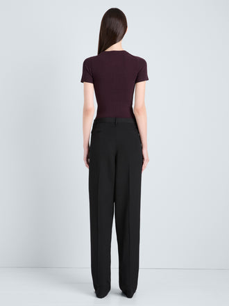Proenza Schouler Back full length image of model wearing Sky Top in Matte Viscose Rib in Aubergine 