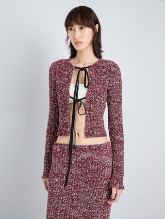 Proenza Schouler Front cropped image of model wearing Colette Top in Popcorn Slub in Wine Multi