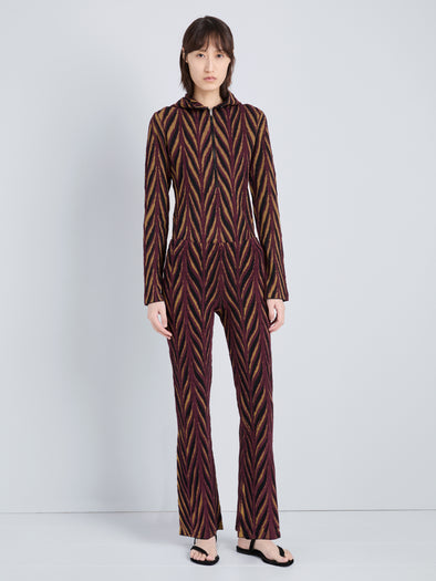 Proenza Schouler Front full length image of model wearing Amelia Pant in Marble Jacquard in Plum Multi