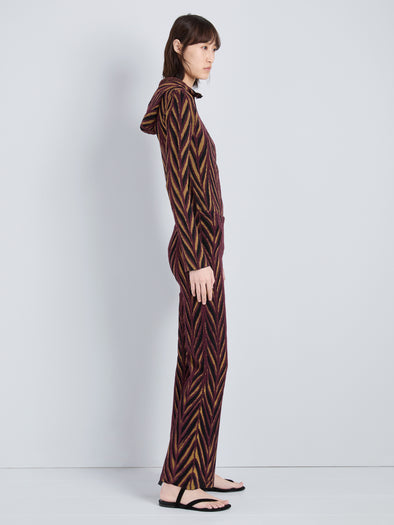 Proenza Schouler Side full length image of model wearing Amelia Pant in Marble Jacquard in Plum Multi