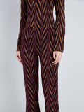 Proenza Schouler Detail image of model wearing Amelia Pant in Marble Jacquard in Plum Multi