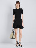 Proenza Schouler Front full length image of model wearing Leandra Dress in Viscose Ribbed Godet in Black