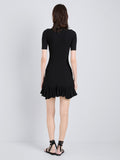 Proenza Schouler Back full length image of model wearing Leandra Dress in Viscose Ribbed Godet in Black