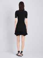 Proenza Schouler Back full length image of model wearing Leandra Dress in Viscose Ribbed Godet in Black