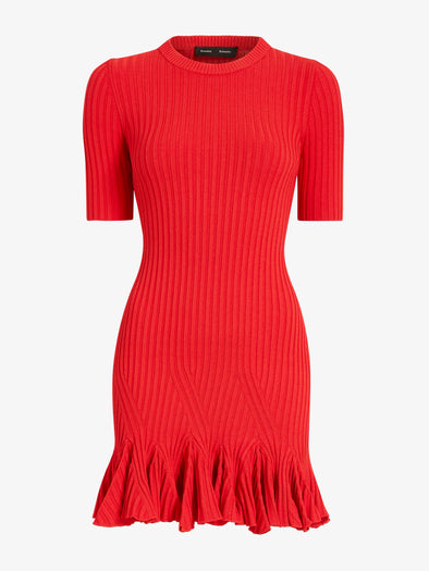 Proenza Schouler Still Life image of Leandra Dress in Viscose Ribbed Godet in Red