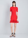 Proenza Schouler Front full length image of model wearing Leandra Dress in Viscose Ribbed Godet in Red