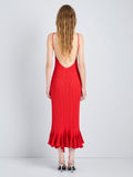 Proenza Schouler Back full length image of model wearing Giuditta Dress in Viscose Ribbed Godet in Red
