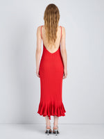 Proenza Schouler Back full length image of model wearing Giuditta Dress in Viscose Ribbed Godet in Red