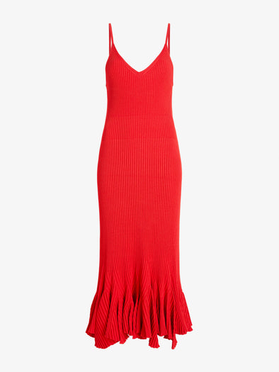 Proenza Schouler Still Life image of Giuditta Dress in Viscose Ribbed Godet in Red
