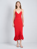 Proenza Schouler Front full length image of model wearing Giuditta Dress in Viscose Ribbed Godet in Red