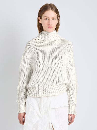 Proenza Schouler Front cropped image of model wearing Alexandra Sweater in Draped Cotton in Plaster