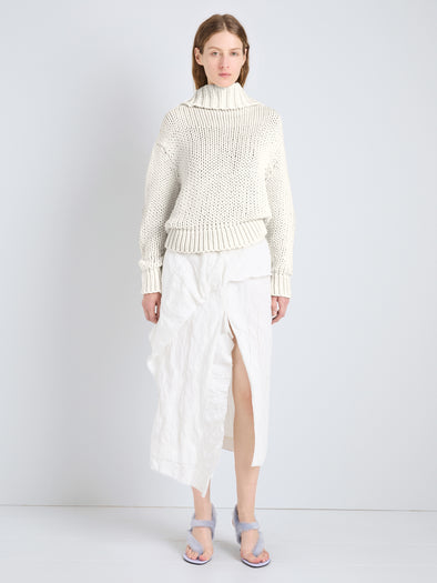 Proenza Schouler Front full length image of model wearing Alexandra Sweater in Draped Cotton in Plaster
