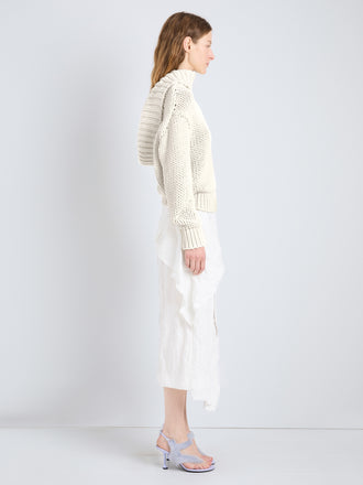 Proenza Schouler Side full length image of model wearing Alexandra Sweater in Draped Cotton in Plaster