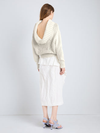 Proenza Schouler Back full length image of model wearing Alexandra Sweater in Draped Cotton in Plaster