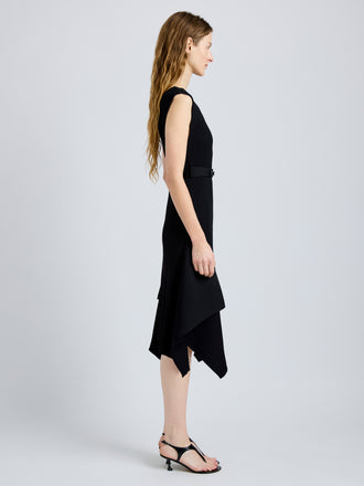 Proenza Schouler Side full length image of model wearing Artemis Dress in Rib Knit in Black