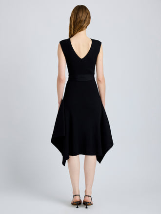 Proenza Schouler Back full length image of model wearing Artemis Dress in Rib Knit in Black