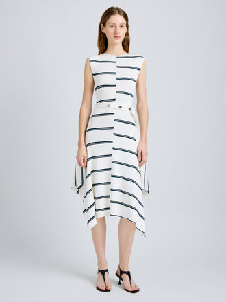 Proenza Schouler Front full length image of model wearing Artemis Dress in Rib Knit in White Multi
