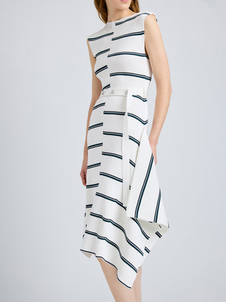 Proenza Schouler Detail image of model wearing Artemis Dress in Rib Knit in White Multi