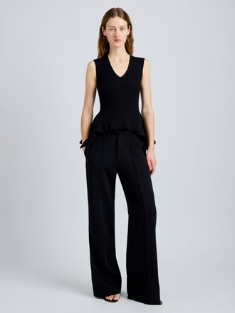 Proenza Schouler Front full length image of model wearing Eugenie Top in Rib Knit in Black