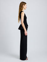 Proenza Schouler Side full length image of model wearing Eugenie Top in Rib Knit in Black