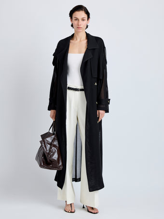 Proenza Schouler Front full length image of model wearing Esha Coat in Sheer Wool in Black
