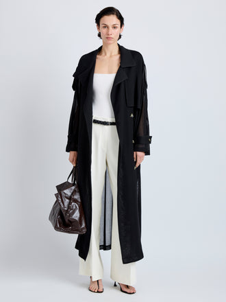 Proenza Schouler Front full length image of model wearing Esha Coat in Sheer Wool in Black