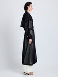 Proenza Schouler Side full length image of model wearing Esha Coat in Sheer Wool in Black