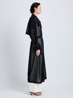 Proenza Schouler Side full length image of model wearing Esha Coat in Sheer Wool in Black
