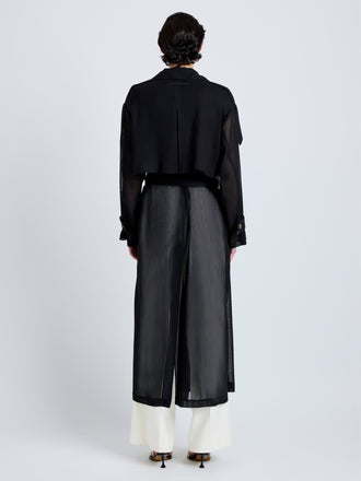 Proenza Schouler Back full length image of model wearing Esha Coat in Sheer Wool in Black