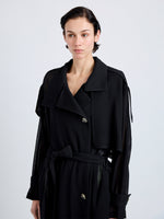 Proenza Schouler Detail image of model wearing Esha Coat in Sheer Wool in Black
