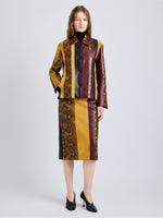 Proenza Schouler Front full length image of model wearing Sirine Jacket in Pieced Leather in Gold Multi